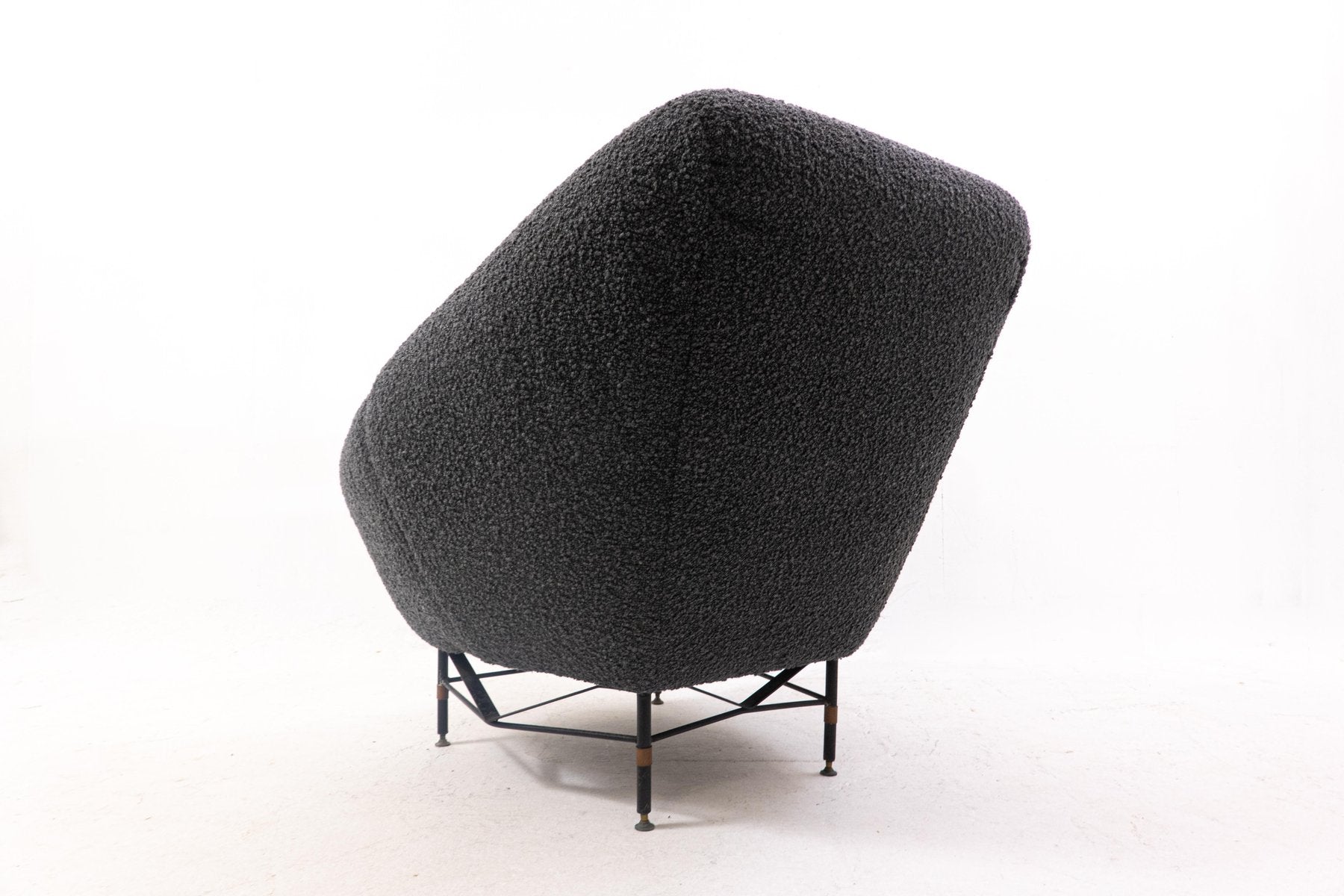 Mid-Century Italian Modern Black Bouclette Fabric Armchair, 1950s