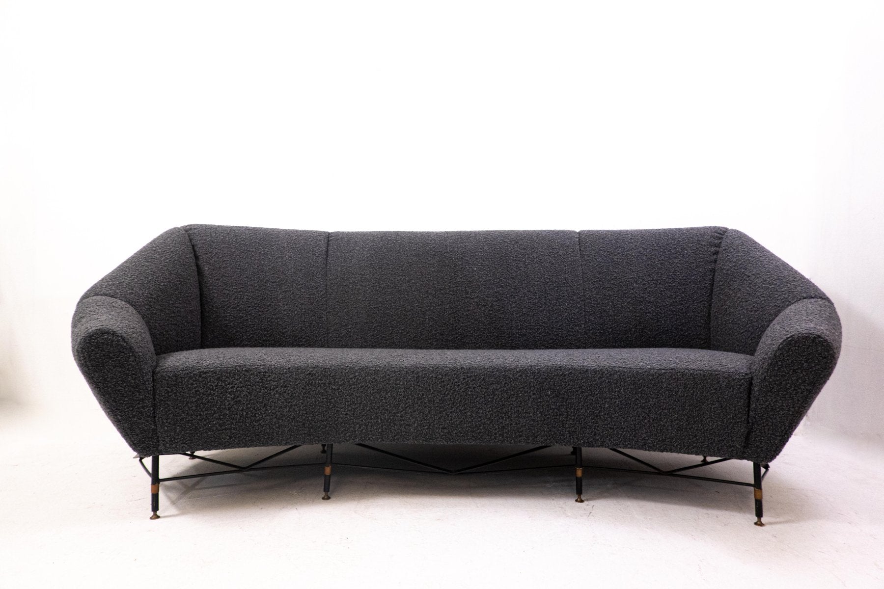 Mid-Century Italian Modern Black Bouclette Sofa, 1950s