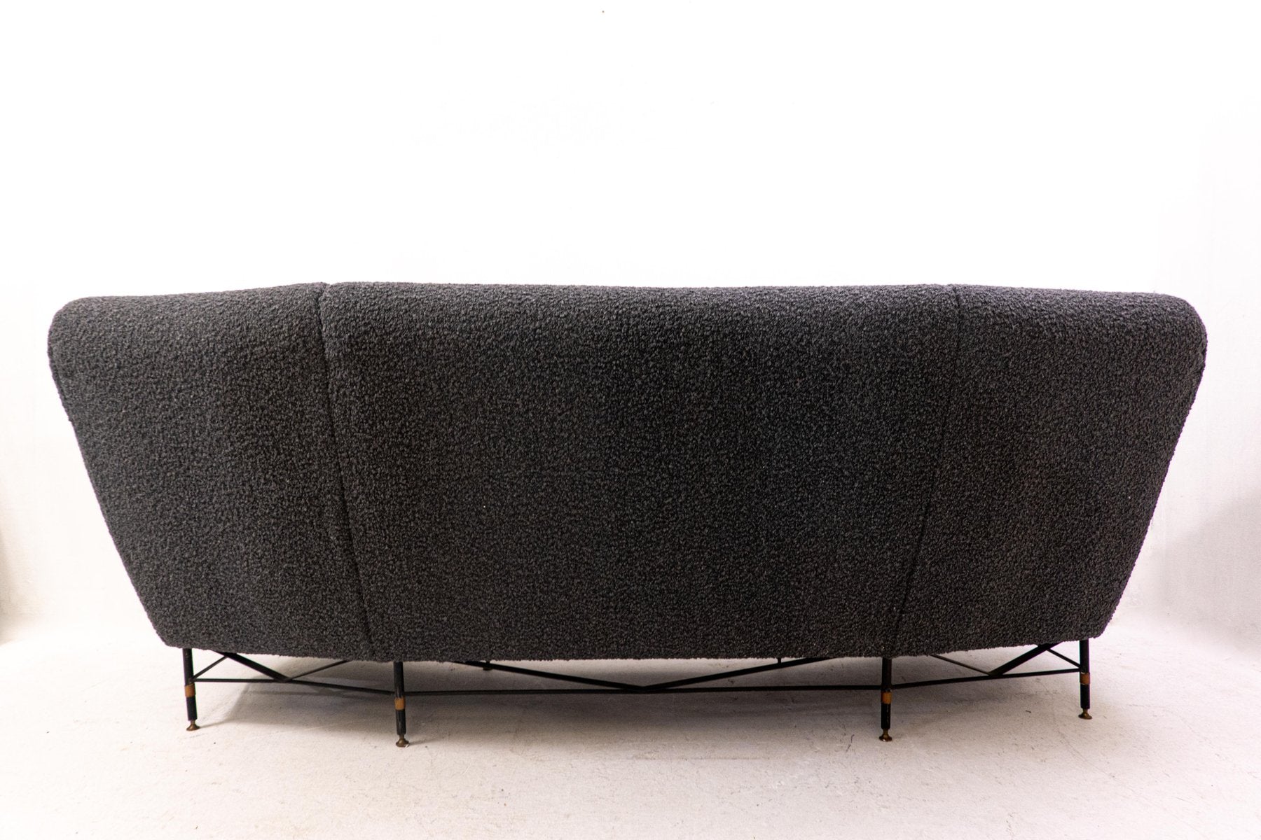 Mid-Century Italian Modern Black Bouclette Sofa, 1950s