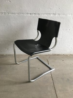 Mid-Century Italian Modern Black Leather Model 920 Cantilever Chairs by Carlo Bartoli, 1970s, Set of 4-DHH-1330609