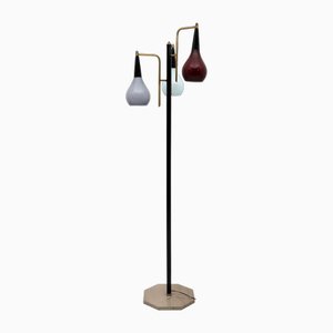 Mid-Century Italian Modern Brass and Colored Glass Floor Lamp from Stilnovo, 1950s-FER-1754235