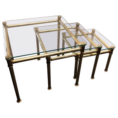 Mid-Century Italian Modern Brass and Glass Nesting Tables, 1960, Set of 3-NMK-1109345