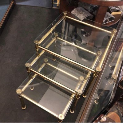 Mid-Century Italian Modern Brass and Glass Nesting Tables, 1960, Set of 3-NMK-1109345