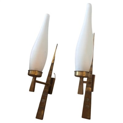 Mid-Century Italian Modern Brass and Glass Wall Sconces from Arredoluce, 1960s, Set of 2-NMK-1726162