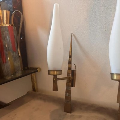 Mid-Century Italian Modern Brass and Glass Wall Sconces from Arredoluce, 1960s, Set of 2-NMK-1726162