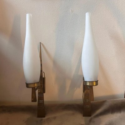 Mid-Century Italian Modern Brass and Glass Wall Sconces from Arredoluce, 1960s, Set of 2-NMK-1726162