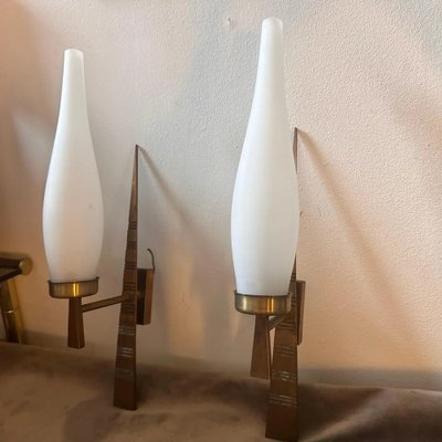 Mid-Century Italian Modern Brass and Glass Wall Sconces from Arredoluce, 1960s, Set of 2-NMK-1726162