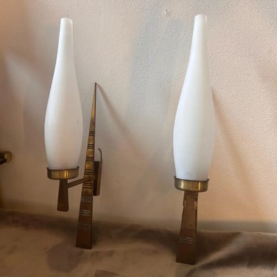 Mid-Century Italian Modern Brass and Glass Wall Sconces from Arredoluce, 1960s, Set of 2-NMK-1726162