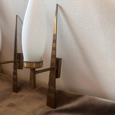 Mid-Century Italian Modern Brass and Glass Wall Sconces from Arredoluce, 1960s, Set of 2-NMK-1726162