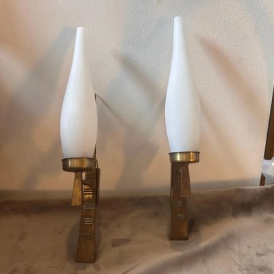 Mid-Century Italian Modern Brass and Glass Wall Sconces from Arredoluce, 1960s, Set of 2-NMK-1726162