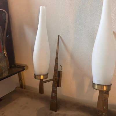 Mid-Century Italian Modern Brass and Glass Wall Sconces from Arredoluce, 1960s, Set of 2-NMK-1726162