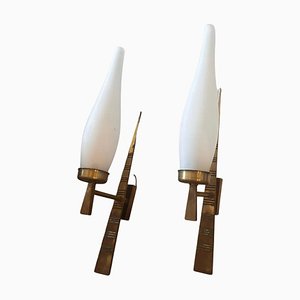 Mid-Century Italian Modern Brass and Glass Wall Sconces from Arredoluce, 1960s, Set of 2-NMK-1726162