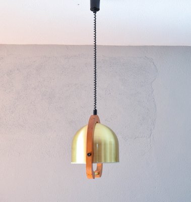 Mid-Century Italian Modern Brass and Oak Adjustable Height Chandelier, 1970s-IJF-1808126