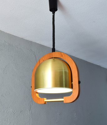 Mid-Century Italian Modern Brass and Oak Adjustable Height Chandelier, 1970s-IJF-1808126