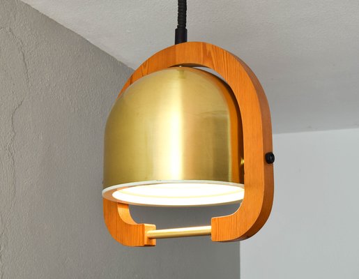 Mid-Century Italian Modern Brass and Oak Adjustable Height Chandelier, 1970s-IJF-1808126