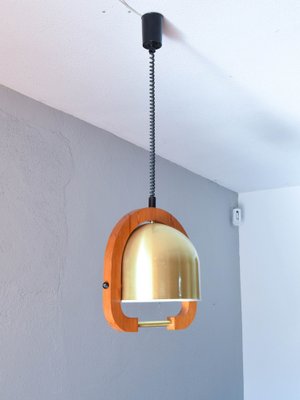 Mid-Century Italian Modern Brass and Oak Adjustable Height Chandelier, 1970s-IJF-1808126