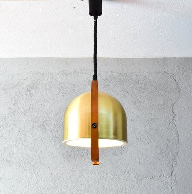 Mid-Century Italian Modern Brass and Oak Adjustable Height Chandelier, 1970s-IJF-1808126