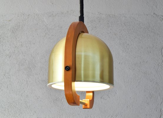 Mid-Century Italian Modern Brass and Oak Adjustable Height Chandelier, 1970s-IJF-1808126