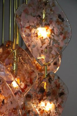 Mid-Century Italian Modern Brass and Pink Glass Chandelier, 2000s-YF-1723274