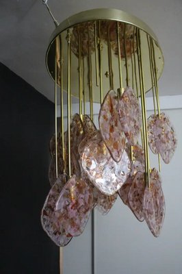 Mid-Century Italian Modern Brass and Pink Glass Chandelier, 2000s-YF-1723274