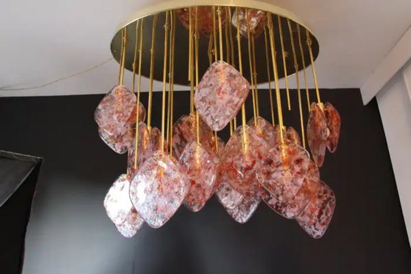 Mid-Century Italian Modern Brass and Pink Glass Chandelier, 2000s-YF-1723274