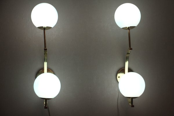 Mid-Century Italian Modern Brass and Turquoise Blue Glass Sconces, 1990s, Set of 2-YF-796115