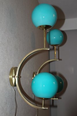 Mid-Century Italian Modern Brass and Turquoise Blue Glass Sconces, 1990s, Set of 2-YF-796115