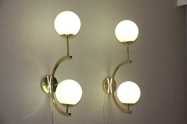 Mid-Century Italian Modern Brass and Turquoise Blue Glass Sconces, 1990s, Set of 2-YF-796115