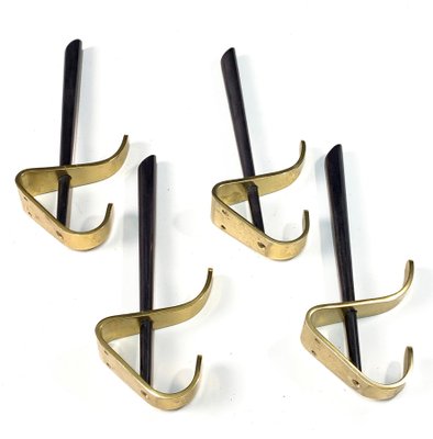 Mid-Century Italian Modern Brass & Lacquered Aluminum Coat Hooks, 1970s, Set of 4-JDR-1125449