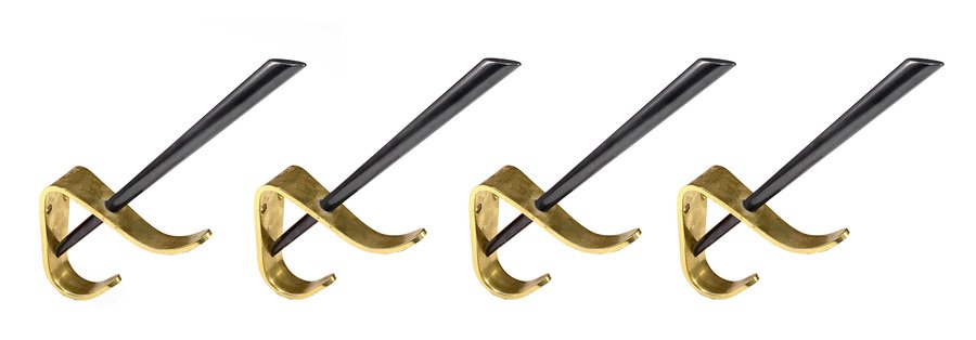 Mid-Century Italian Modern Brass & Lacquered Aluminum Coat Hooks, 1970s, Set of 4-JDR-1125449