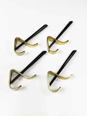 Mid-Century Italian Modern Brass & Lacquered Aluminum Coat Hooks, 1970s, Set of 4-JDR-1125449