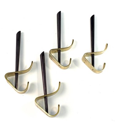 Mid-Century Italian Modern Brass & Lacquered Aluminum Coat Hooks, 1970s, Set of 4-JDR-1125449