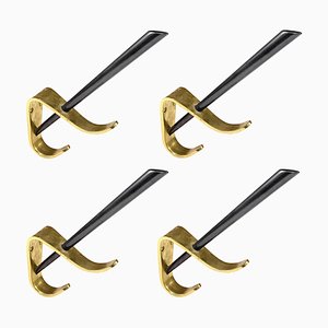 Mid-Century Italian Modern Brass & Lacquered Aluminum Coat Hooks, 1970s, Set of 4-JDR-1125449