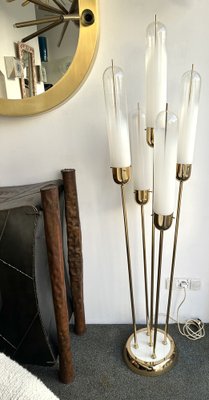 Mid-Century Italian Modern Brass & Reed Floor Lamp attributed to Mazzega, 1970s-FUE-1818295