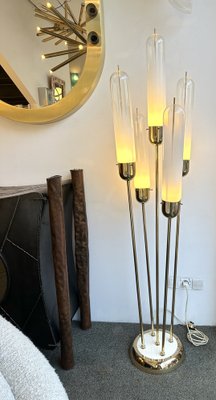 Mid-Century Italian Modern Brass & Reed Floor Lamp attributed to Mazzega, 1970s-FUE-1818295