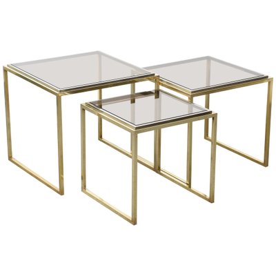 Mid-Century Italian Modern Chrome and Brass Smoked Glass Nesting Tables, 1970s, Set of 3-JDR-1125979