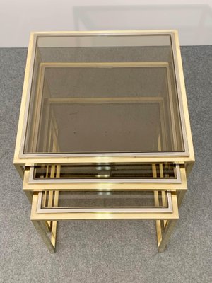 Mid-Century Italian Modern Chrome and Brass Smoked Glass Nesting Tables, 1970s, Set of 3-JDR-1125979