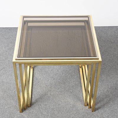 Mid-Century Italian Modern Chrome and Brass Smoked Glass Nesting Tables, 1970s, Set of 3-JDR-1125979