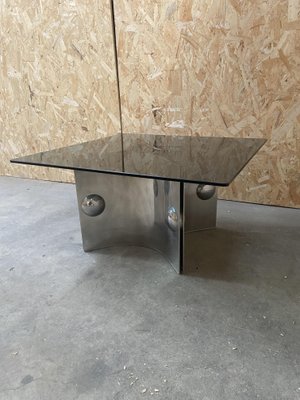 Mid-Century Italian Modern Chrome Base & Smoked Glass Top Coffee or Sofa Table, 1970s-DHH-1150761