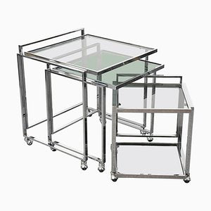 Mid-Century Italian Modern Chrome & Smoked Glass Nesting Tables, 1970s, Set of 3-JDR-1125959