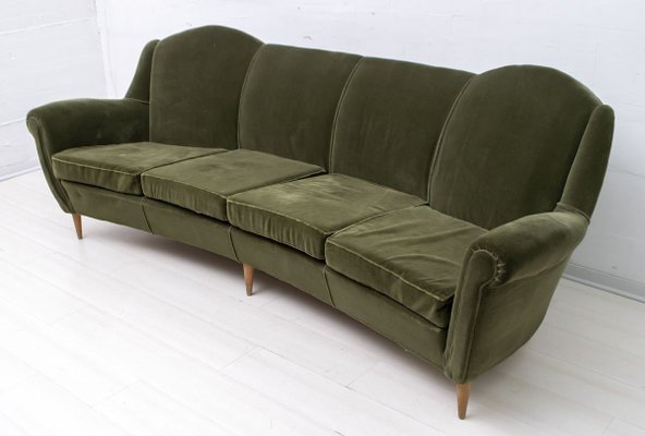 Mid-Century Italian Modern Curved Velvet Sofa, 1950s-FER-809212