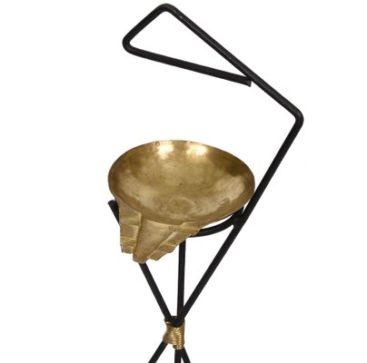 Mid-Century Italian Modern Gilded Brass and Black Iron Ashtray, 1950s-JDR-1125577