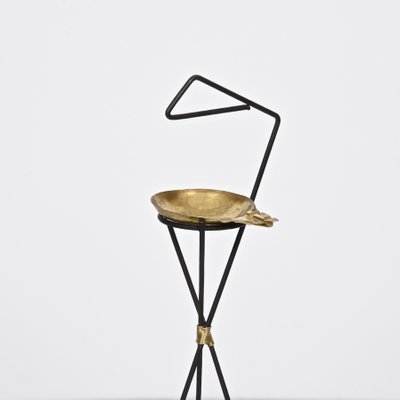 Mid-Century Italian Modern Gilded Brass and Black Iron Ashtray, 1950s-JDR-1125577