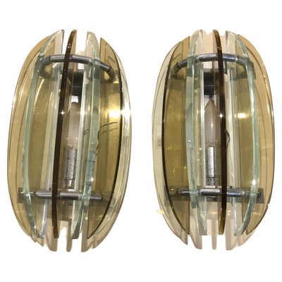 Mid-Century Italian Modern Glass & Metal Wall Sconces from Veca, Set of 2-HQI-1278698