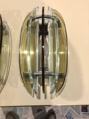 Mid-Century Italian Modern Glass & Metal Wall Sconces from Veca, Set of 2-HQI-1278698