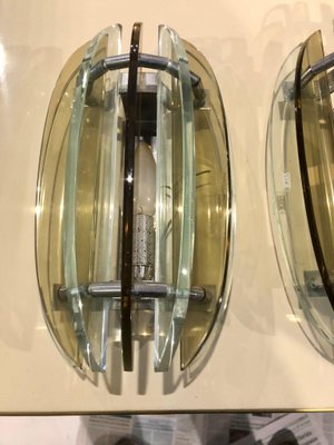 Mid-Century Italian Modern Glass & Metal Wall Sconces from Veca, Set of 2-HQI-1278698