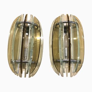 Mid-Century Italian Modern Glass & Metal Wall Sconces from Veca, Set of 2-HQI-1278698