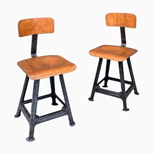 Mid-Century Italian Modern Industrial Iron & Wood Stools, 1960s, Set of 2-GDD-1344892