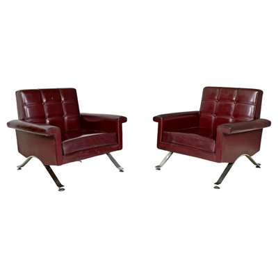 Mid-Century Italian Modern Leather Armchairs attributed to Ico Parisi for Cassina, 1960s, Set of 2-GDD-1798562