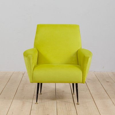 Mid-Century Italian Modern Lemongrass Green Velvet Lounge Chair, 1960s-UE-1031072